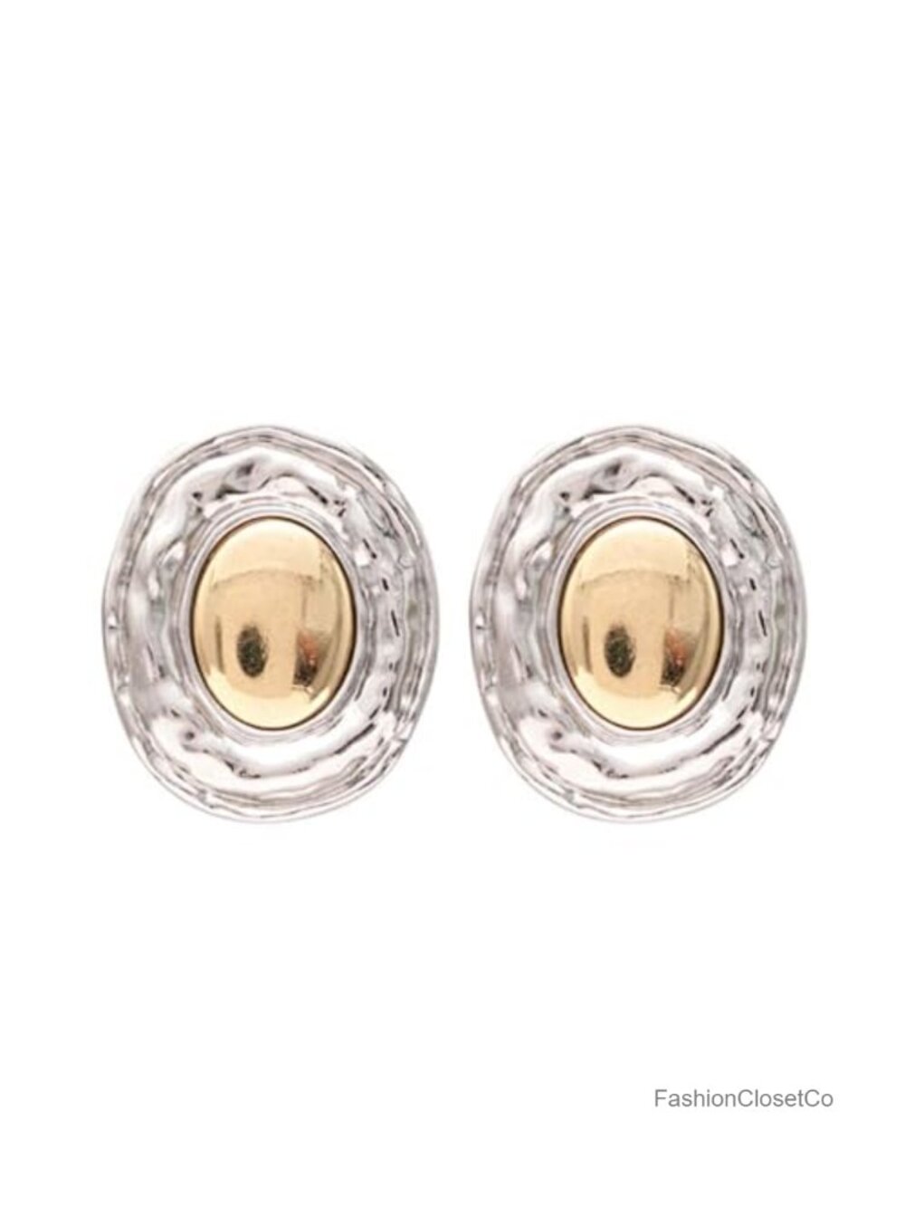 Mixed Metal Statement Earrings Gold Silver Oval Round Dangle Retro
